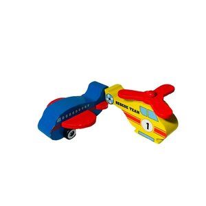 DGI‎ Rescue Team Set of 2 Wooden 4” Toys Yellow Helicopter Blue Airplane Ages 2+